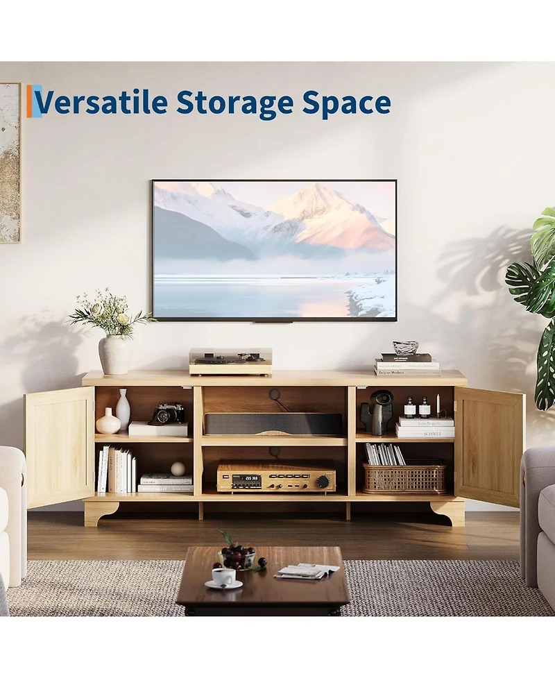 gaomon 61.8" Rattan Tv Stand for TVs up to 70", Boho Entertainment Center Table, Media Console with Storage