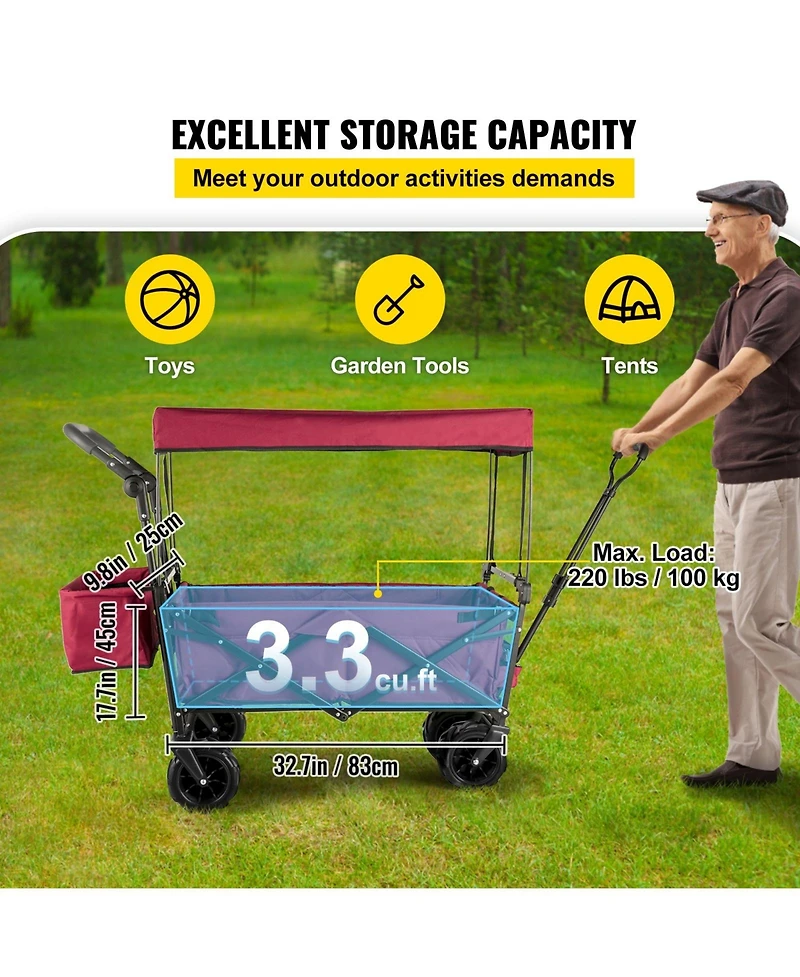 Sugift Extra Large Garden Cart with Removable Canopy & Rear Storage Compartment
