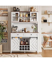 gaomon 72" Sliding Barn Door High Bar Cabinet Farmhouse, Large Kitchen Buffet with Hutch Wine Storage
