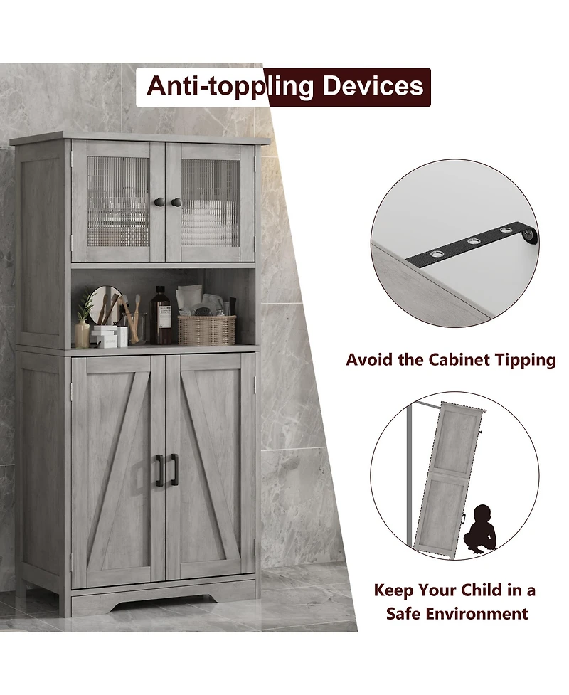 gaomon Storage Cabinets, 54 Inch Tall Hutch Bar Cabinet with Glass Doors and Adjustable Shelves