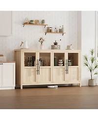 gaomon 55 Inch Sideboard Buffet Cabinet with Four Glass Doors Large Modern Farmhouse Storage for Kitchen Dining and Living Room Natural