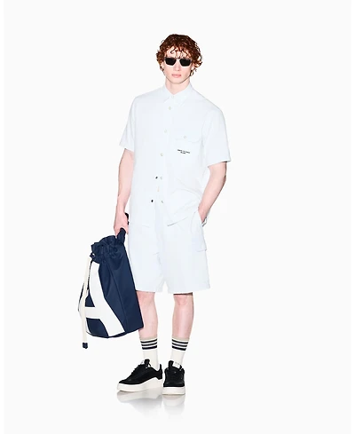 A|X Armani Exchange Men's Short Sleeve Denim Striped Shirt