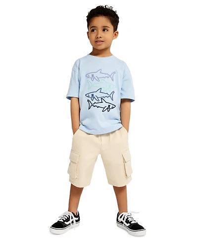 Kids Headquarters Boys' Toddler 2T-5T Short-Sleeve Fish T-Shirt and Poplin Cargo Shorts, 2-Piece Set
