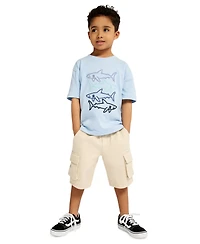 Kids Headquarters Boys' Toddler 2T-5T Short-Sleeve Fish T-Shirt and Poplin Cargo Shorts, 2-Piece Set