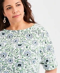Style & Co Plus Printed Boat-Neck Elbow-Sleeve Top, Macy's Exclusive
