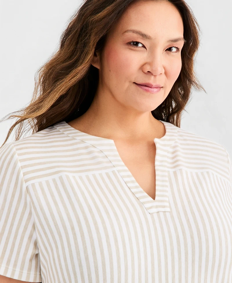 Style & Co Plus Short-Sleeve Split-Neck Knit Top, Macy's Exclusive