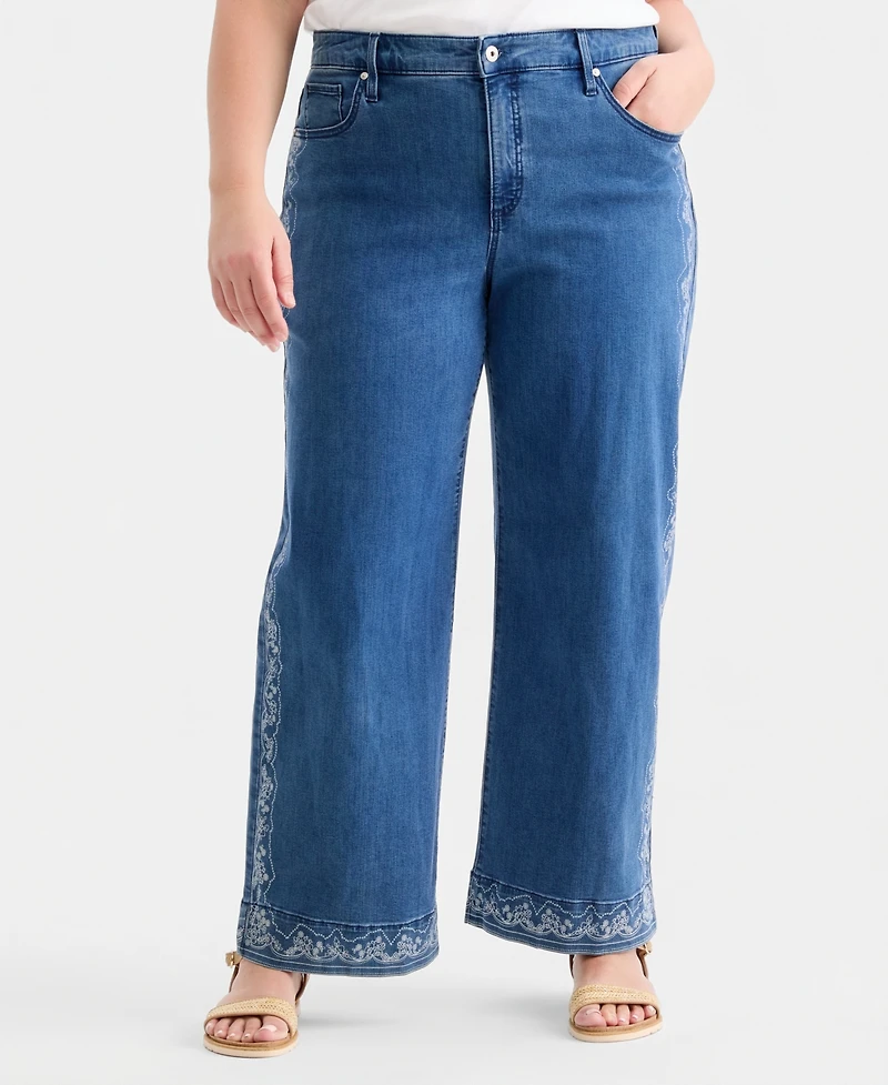 Style & Co Plus High-Rise 5-Pocket Wide-Leg Jeans, Macy's Exclusive