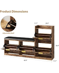 gaomon Farmhouse Freestanding Shoe Cabinet with Cushioned Bench and 4 Flip Drawers