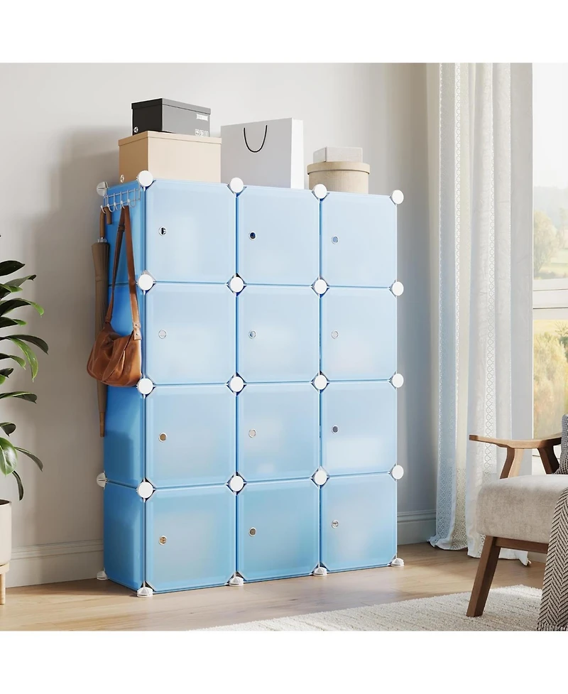 gaomon 12-Cube Stackable Modular Shoe Storage Cabinet Organizer with Doors