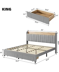 gaomon Bed Frame Storage Headboard Upholstered Platform Drawers Charging Station No Box Spring
