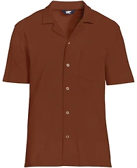 Lands' End Men's Short Sleeve Cotton Linen Button Through Camp Collar Shirt