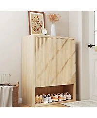 gaomon 45" Freestanding Fluted Oak Shoe Cabinet with 2 Push-Release Doors