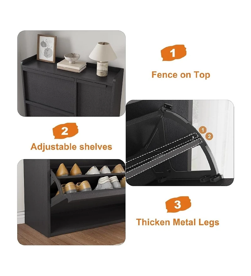 gaomon Freestanding Wooden Shoe Cabinet with 3 Flip Drawers and Side Door