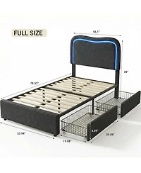 gaomon Full Boucle Bed Frame with 2 Drawers, Led Headboard, Upholstered Platform