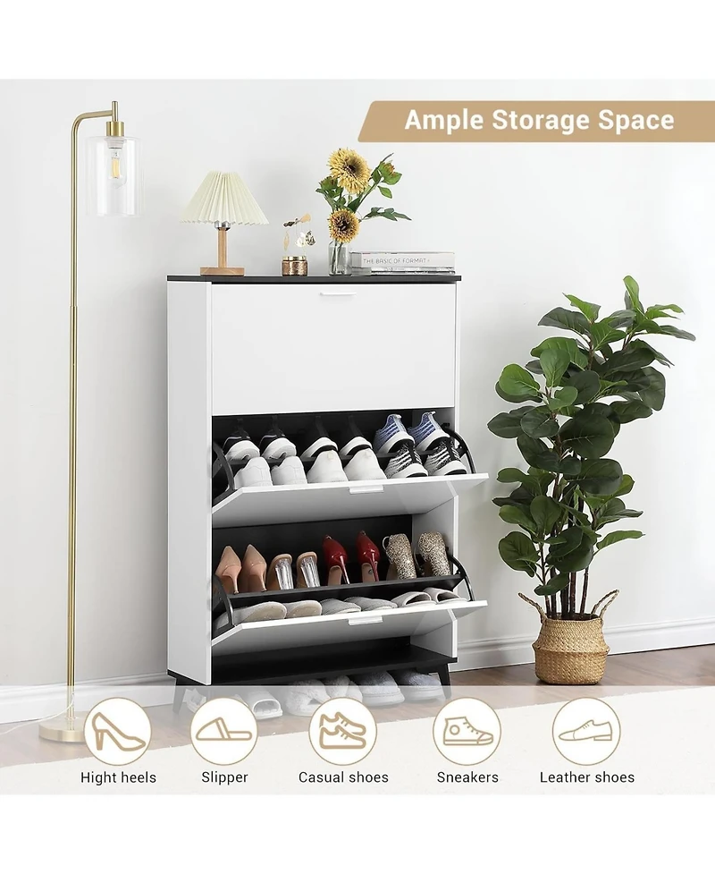 gaomon Shoe Cabinet with 3 Flip Drawers, Hidden Shoe Storage Cabinet for Entryway, Narrow Shoe Rack with Legs