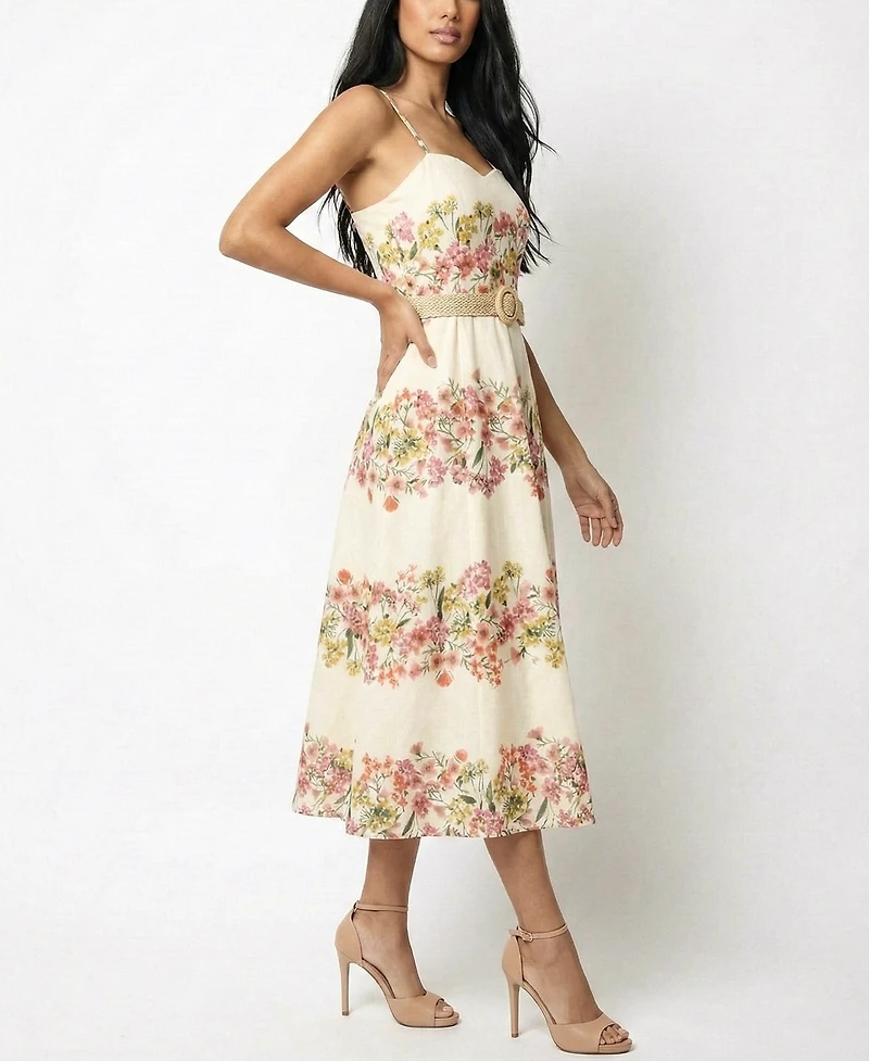 Taylor Women's Floral Sweetheart Neck Midi Dress