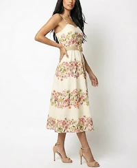 Taylor Women's Floral Sweetheart Neck Midi Dress