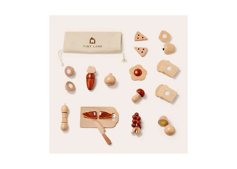Tiny Land Play Kitchen Accessories – Play Food for Play Kitchen: Wooden Cut and Play Food Toys