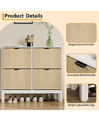 gaomon Modern Fluted 4-Flip-Drawer Shoe Cabinet, Narrow Freestanding Hidden Entryway Storage