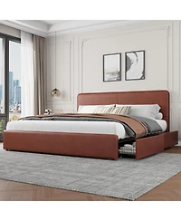 gaomon King Upholstered Platform Bed Frame with Headboard & Storage Drawers, Wood Slats Support, Noise Free