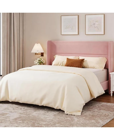 gaomon Queen Velvet Bed Frame with Wingback Headboard, Upholstered Platform Bed, No Box Spring Needed