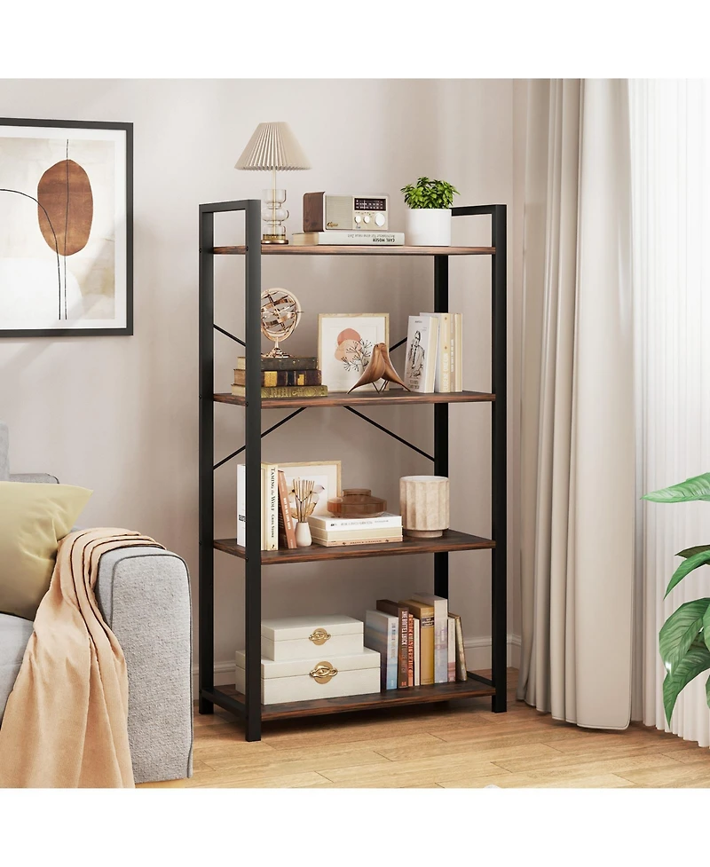 Slickblue 4 Tier Industrial Bookshelf Metal Frame Display Storage Shelf