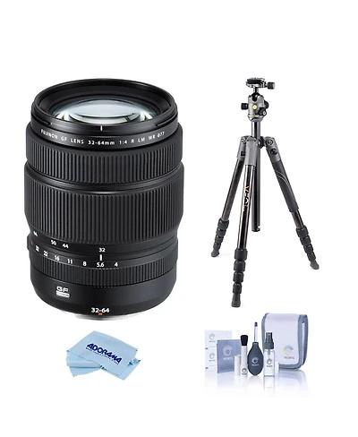 Fujifilm Gf 32-64mm f/4 R Lm Wr Lens, Bundle with Vanguard Veo 3 Go 235AB 23mm 5-Section Aluminum Travel Tripod with T-50 Ball Head, ProOptic Cleaning