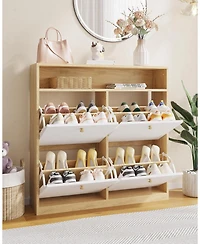 gaomon Modern Shoe Storage Cabinet with 4 Flip Drawers and Wooden Handles