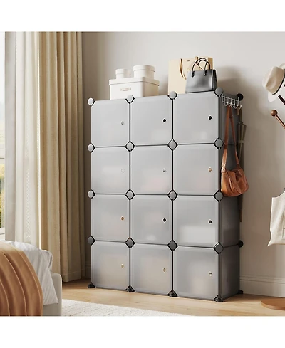 gaomon 12-Cube Stackable Modular Shoe Storage Cabinet Organizer with Doors