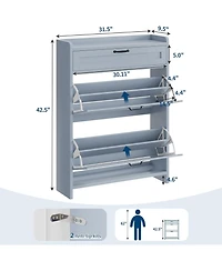 gaomon Shoe Cabinet with 2 Flip Drawers & 1 Top Drawer, Wooden Organizer Adjustable Shelf, Freestanding Storage Cabinets