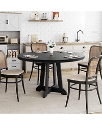 gaomon Round Dining Table for 4-6, 47" Kitchen/Living Room Table, Pedestal, Black, Space-Saving Wooden Table