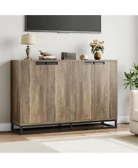 gaomon 55 Inch Buffet Storage Cabinet with Four Doors Adjustable Shelves and Metal Handles Modern Farmhouse Style