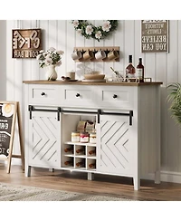 gaomon 47 Inch Farmhouse Buffet Cabinet with Sliding Barn Doors Removable Wine Rack and Adjustable Shelves for Kitchen and Dining Room