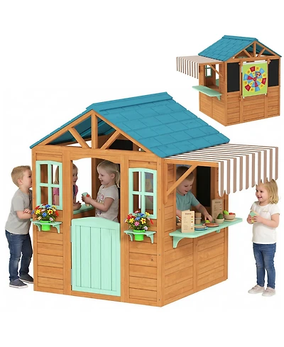 Qaba Outdoor Playhouse, Kids Playhouse for Kids 3-6 Years Imaginative Play