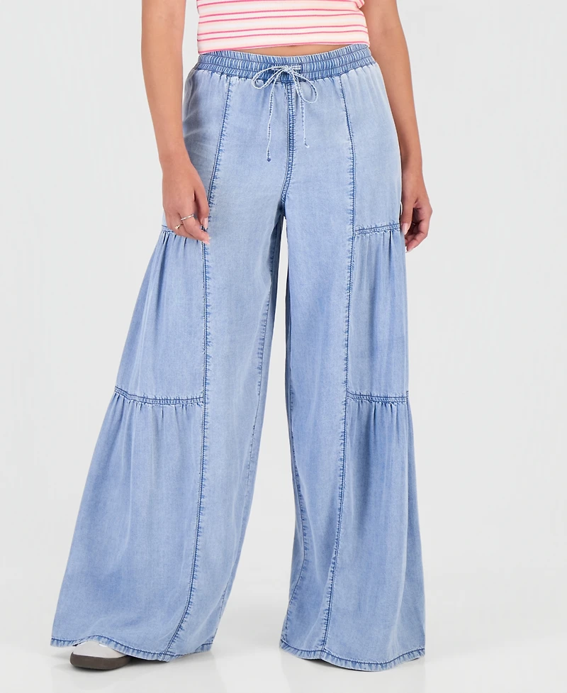 Madden Girl Juniors' Chambray Tiered-Leg Drawstring Pants