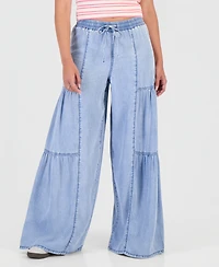 Madden Girl Juniors' Chambray Tiered-Leg Drawstring Pants