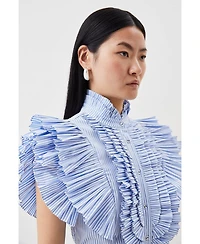 Karen Millen Women's Sleeveless Striped Pleated Ruffle Blouse