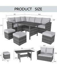Gaomon 7 piece outdoor patio furniture set with all weather rattan sectional sofa, dining table, and seating for up to 9-ideal for garden or porch.
