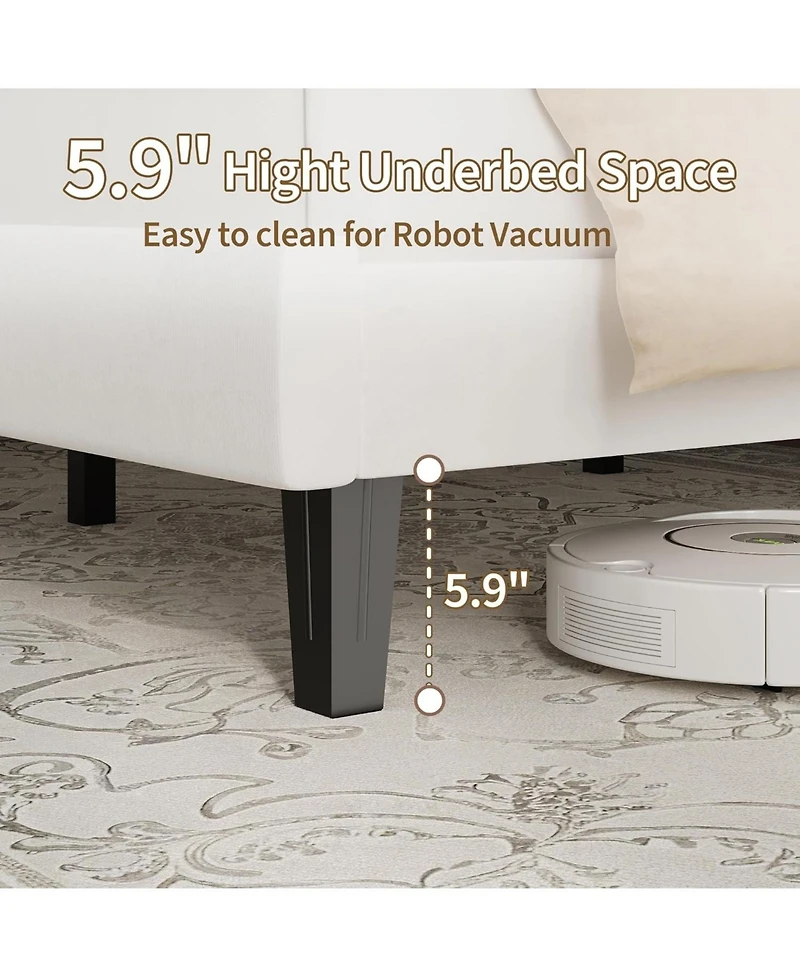 gaomon Queen Velvet Upholstered Platform Bed Frame with Vertical Channel Tufted Headboard, Adjustable Height, Noise Free