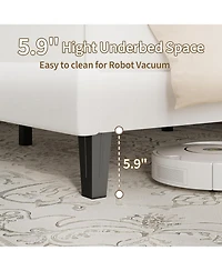 gaomon Queen Velvet Upholstered Platform Bed Frame with Vertical Channel Tufted Headboard, Adjustable Height, Noise Free