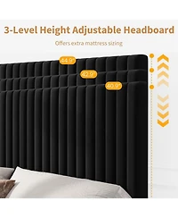 gaomon Velvet Platform Bed Frame with Vertical Channel Tufted Adjustable Headboard, Wooden Slats Support, No Box Spring