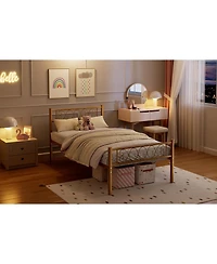 gaomon Twin Xl Upholstered Platform Bed Frame with Headboard, Underbed Storage Space, Steel Slats Support,Easy Assembly