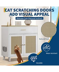 gaomon Hidden Cat Litter Box Enclosure Furniture, 31.5" Wooden Dog Proof Cat Litter Box Enclosure Cabinet with Drawer and 2 Sisal Doors