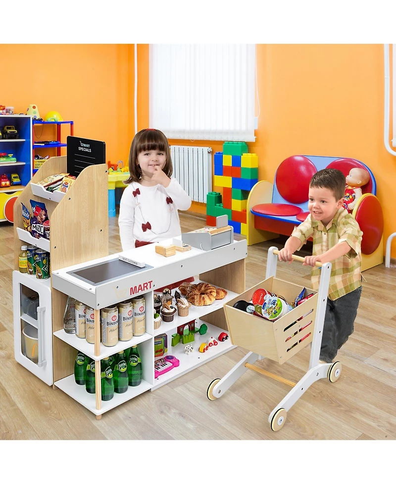 Costway Grocery Store Playset Pretend Play Supermarket Shopping Set with Shopping Cart