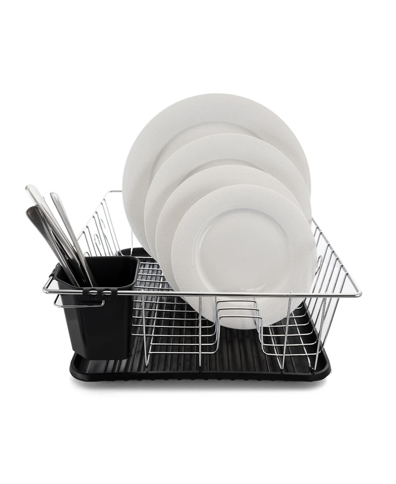 Megachef 16 Inch Chrome Plated and Plastic Counter Top Drying Dish Rack in Black