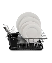 Megachef 16 Inch Chrome Plated and Plastic Counter Top Drying Dish Rack in Black