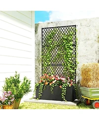 Outsunny Metal Planter Box with Trellis, Diamond Lattice Privacy Planter