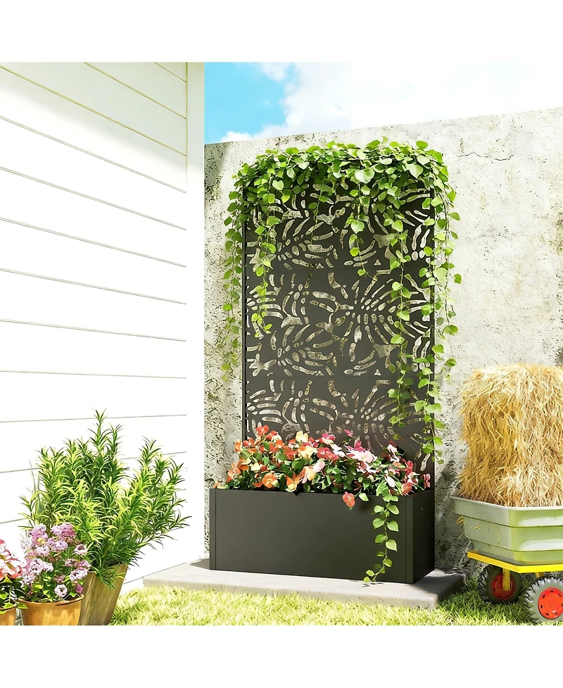 Outsunny Metal Planter Box with Trellis, 71" Tall Privacy Planter