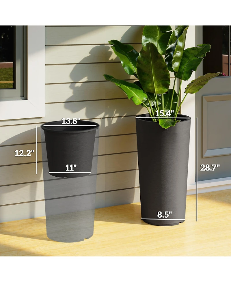 Outsunny 29 Inch Tall Planters, Set of 2 Plastic Flower Pots,
