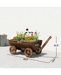 Outsunny Wooden Wagon Planter Box, Mobile Garden Planter with 4 Wheels